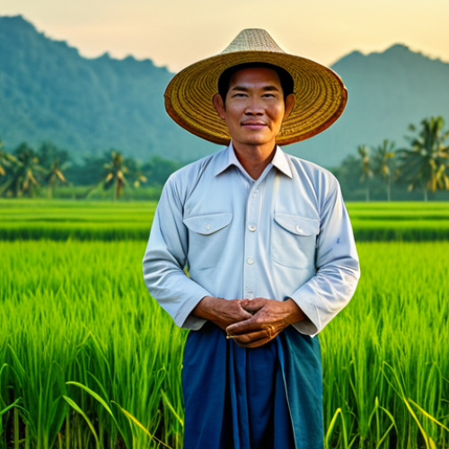 **

"A skilled Thai farmer in traditional clothing, standing proudly in a lush green rice paddy field at sunrise, fully clothed, appropriate attire, safe for work, perfect anatomy, natural proportions, professional photography, high quality, family-friendly, golden hour lighting, vibrant colors, realistic textures."

**