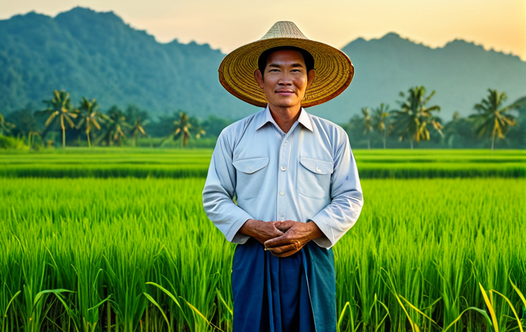 **

"A skilled Thai farmer in traditional clothing, standing proudly in a lush green rice paddy field at sunrise, fully clothed, appropriate attire, safe for work, perfect anatomy, natural proportions, professional photography, high quality, family-friendly, golden hour lighting, vibrant colors, realistic textures."

**
